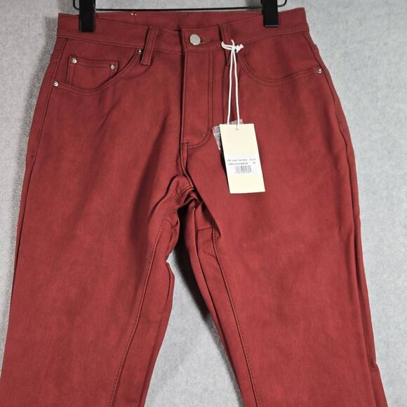 NWT MNML Men Leather Flare Denim Jeans Size 28 Burgundy - Picture 2 of 10